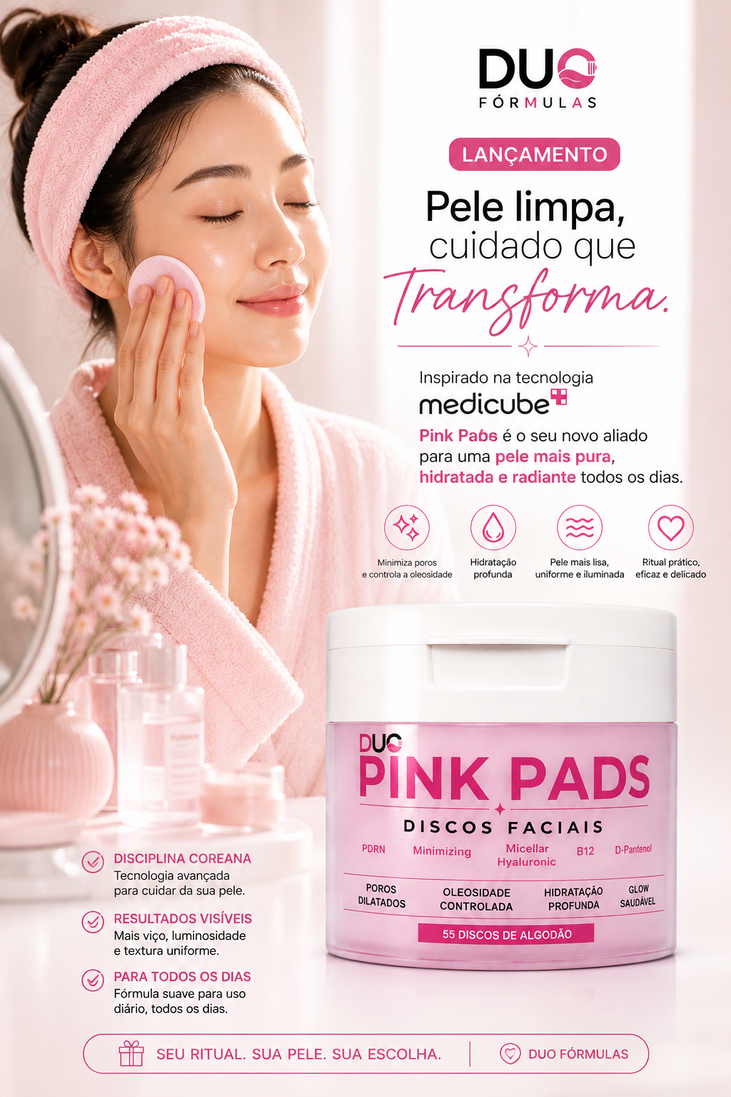 Pink Pads discos faciais c/55 algodões