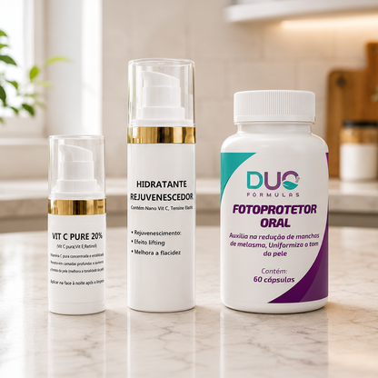 Kit Pele Perfeita — Fotoprotetor Oral + Vitamina C + Hidratante | Manipulado