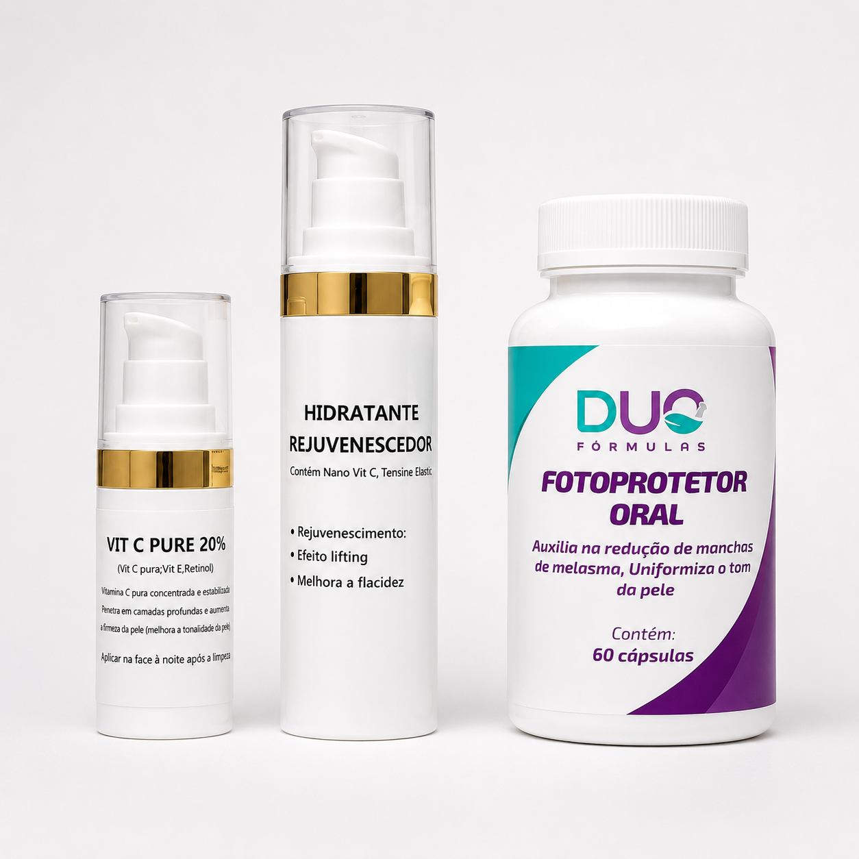 Kit Pele Perfeita — Fotoprotetor Oral + Vitamina C + Hidratante | Manipulado
