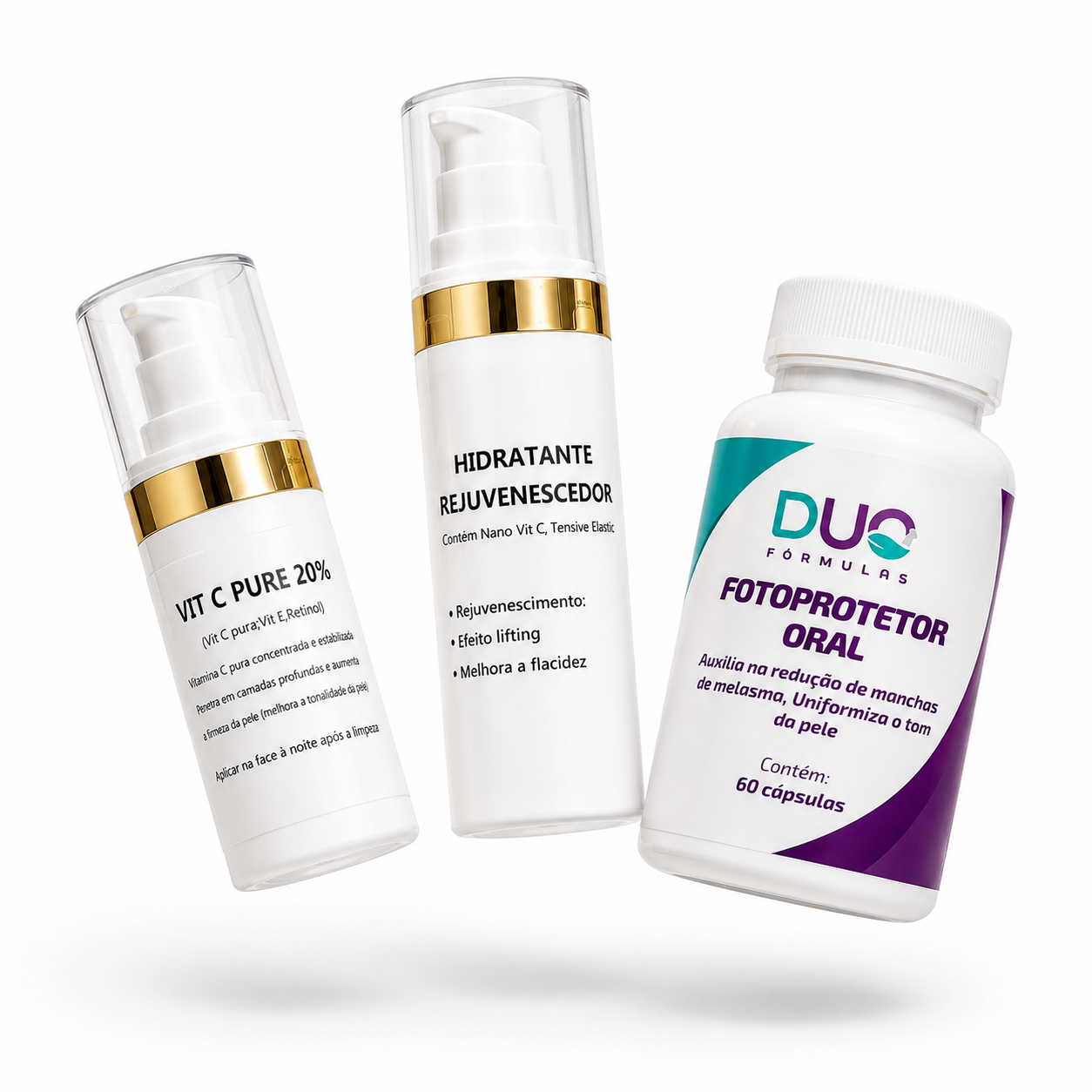 Kit Pele Perfeita — Fotoprotetor Oral + Vitamina C + Hidratante | Manipulado