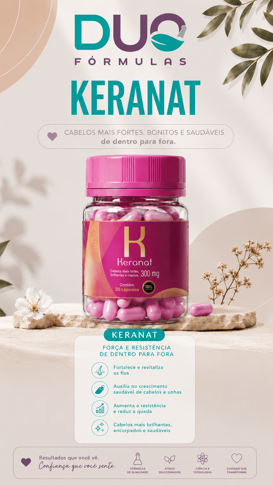 Keranat 150mg – Suplemento para Crescimento Capilar | Reduz Queda, Fortalece e Dá Brilho aos Cabelos
